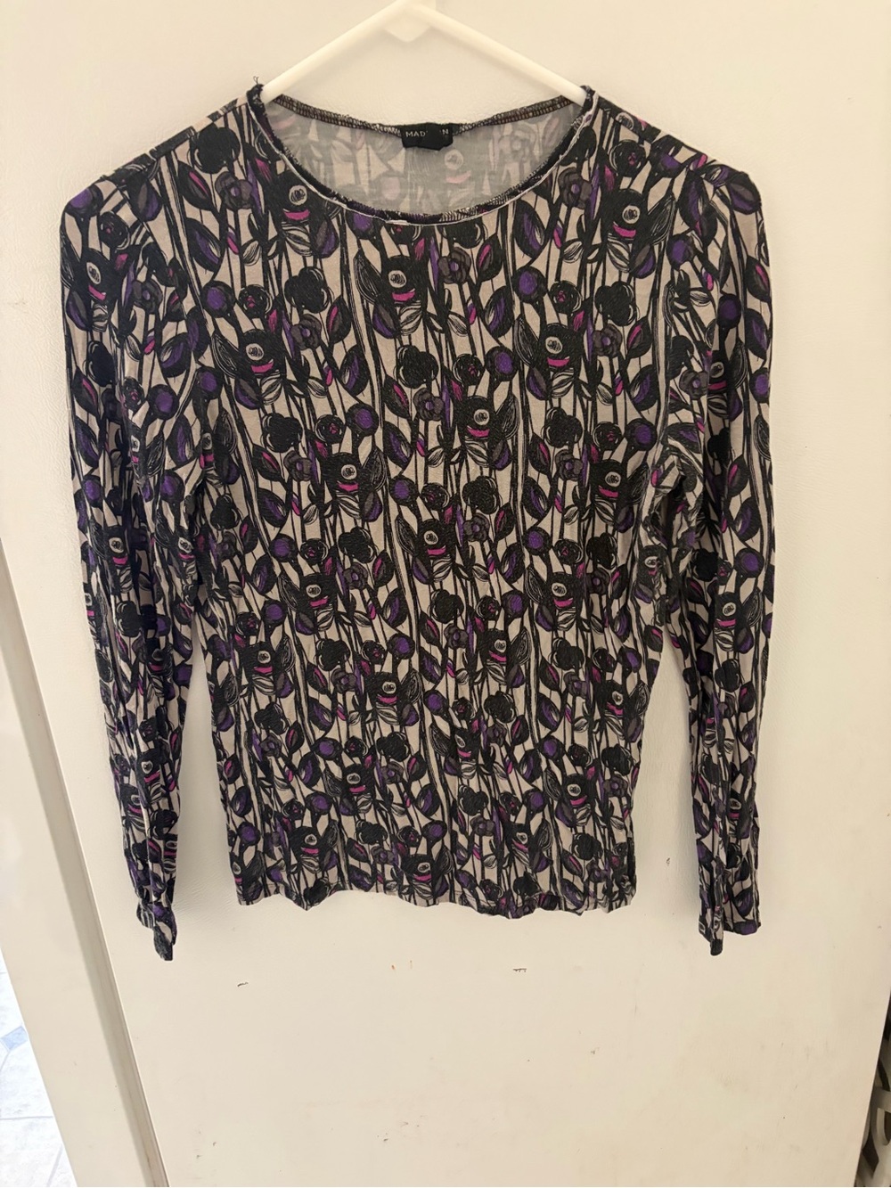 Madison Black, Purple & Cream Floral Vine Long Sleeve Tee
